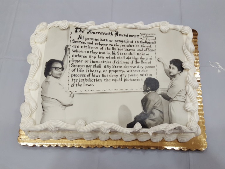 Decorated cake representing History 300, "Constitutional Revolution: The Fourteenth Amendment, Past and Present"