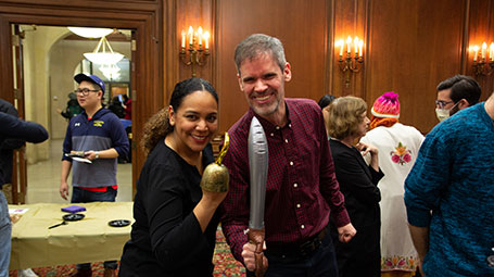 Faculty members dress up as pirates to promote a class