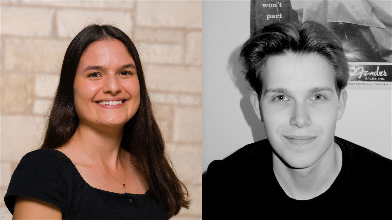 Headshots of Nathan Dent and Alumna Beatriz Sampaio