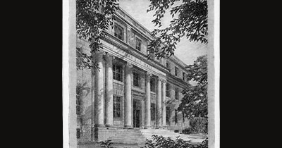 Exterior of Harris Hall, archived photo from the earlier days