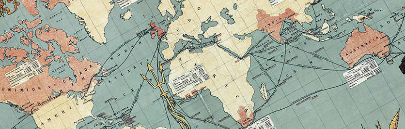 Walter Crane, "Imperial Federation, Map of the World Showing the Extent of the British Empire in 1886." Wikicommons.