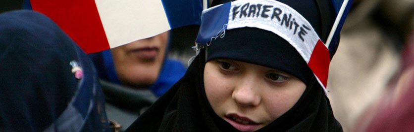 Protests against ban on the veil, 2004; Reuters.